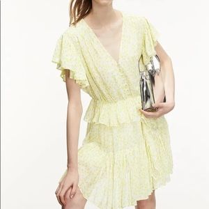 KOOPLES YELLOW FLORAL RUFFLE MINI/MIDI DRESS